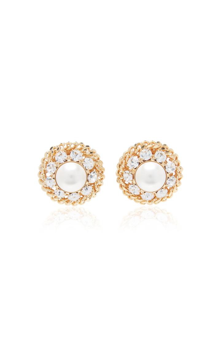 Moda Operandi Alessandra Rich Glass Crystal And Pearl Stud Earrings
