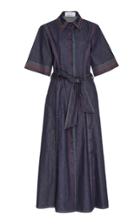 Prabal Gurung Contrast-stitched Belted Denim Shirt Dress
