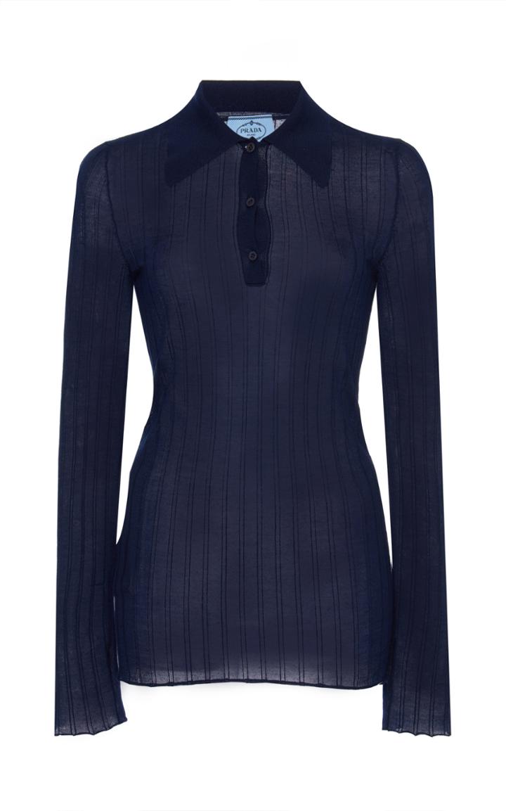 Moda Operandi Prada Ribbed Button-detailed Cashmere Silk Top Size: 42