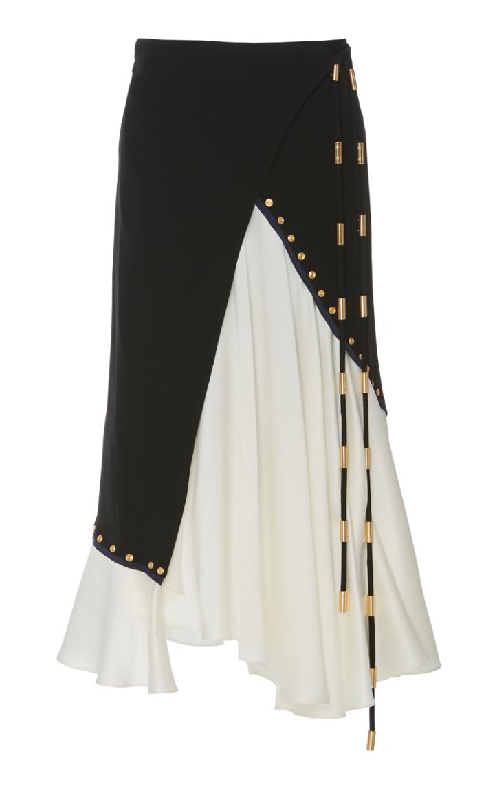 Tory Burch Two-tone Wrap-effect Crepe Midi Skirt