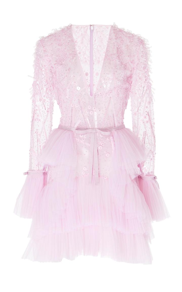 Zuhair Murad Mantilla Embroidered Tulle Mini Dress
