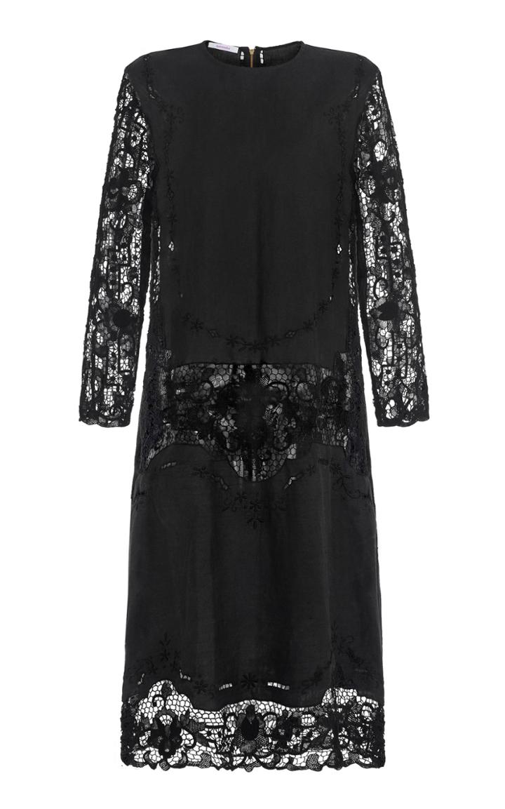 Moda Operandi Nevenka Sad Birds Still Sing Lace-detailed Linen Midi Dress