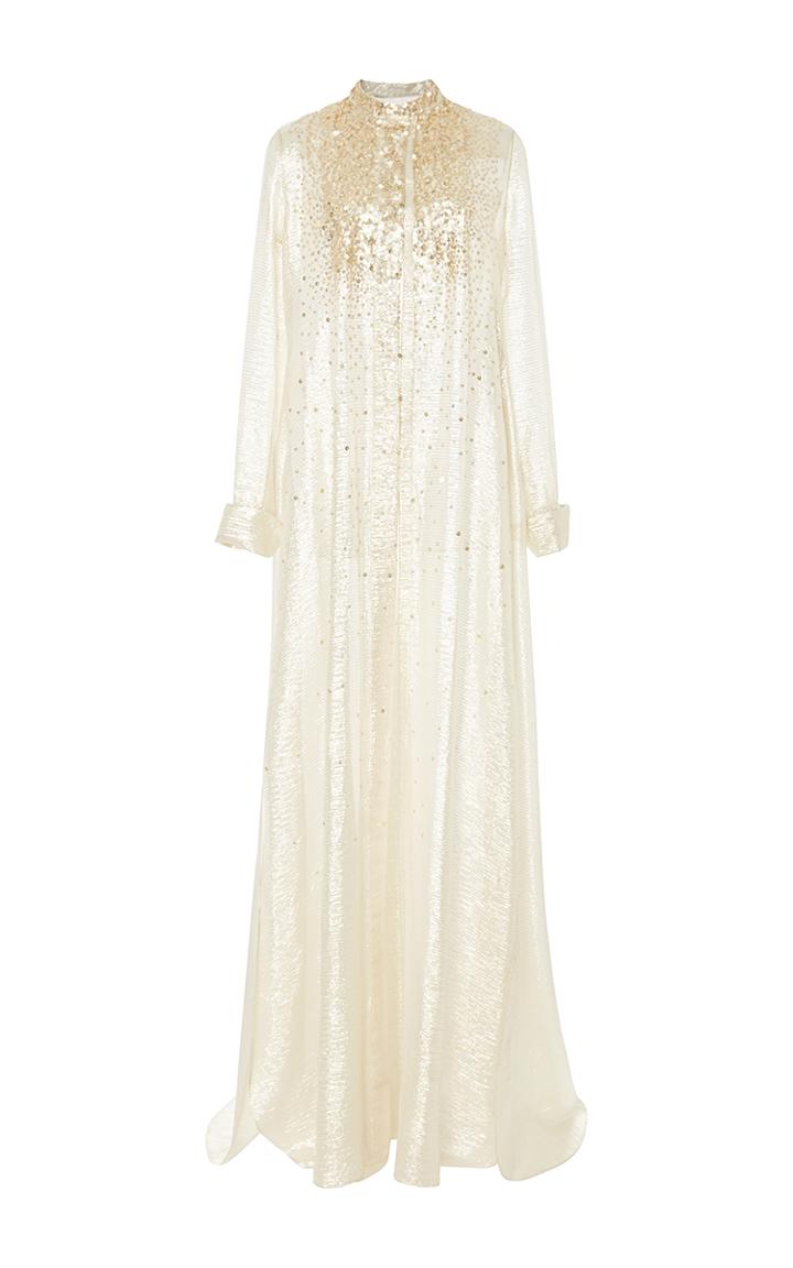 Carolina Herrera Gold Embellished Long Sleeve Caftan