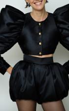 Moda Operandi Kalmanovich Black Puff Draped Sleeve Shorts