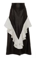 Rodarte Ruffled A-line Leather Midi Skirt