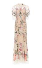 Biyan Issemi Embroidered Tulle Maxi Dress