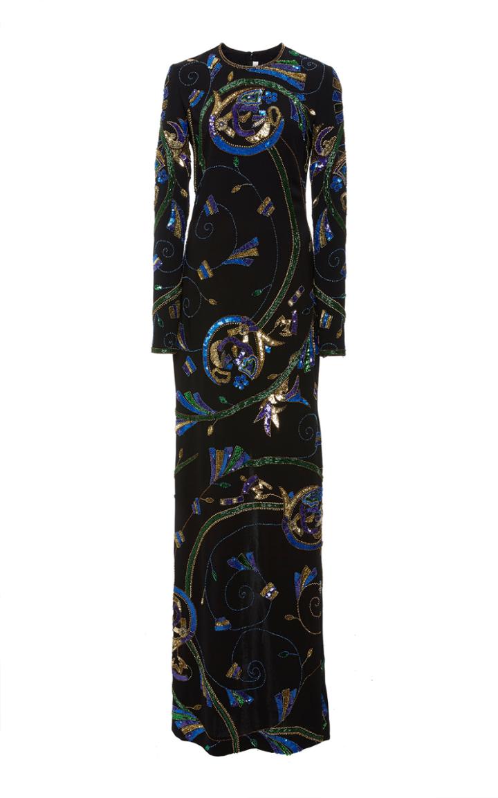 Naeem Khan Velvet Embellished Sequin Gown