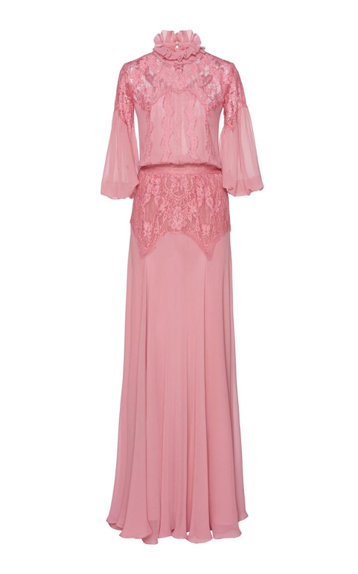 Costarellos Chiffon Lace Maxi Dress
