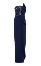 Pamella Roland Strapless Stretch Crepe Gown With Geometric Floral Embroidered Bodice