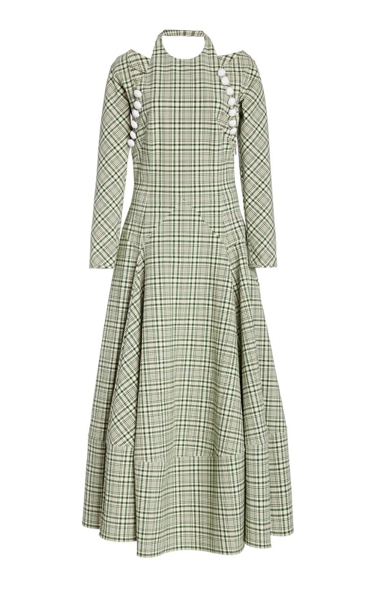 Rosie Assoulin Hold My Bolero Checked Halterneck Cotton-blend Maxi Dre