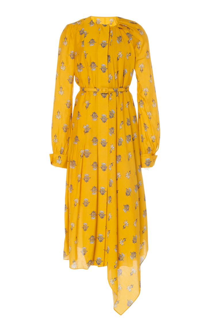 Oscar De La Renta Drape Front Printed Midi Day Dress