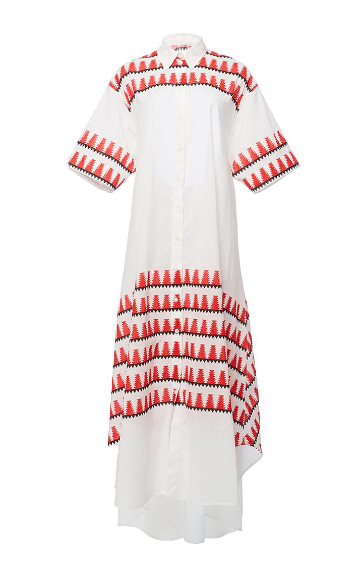 Tome Printed Open Back Belted Shirt Dress