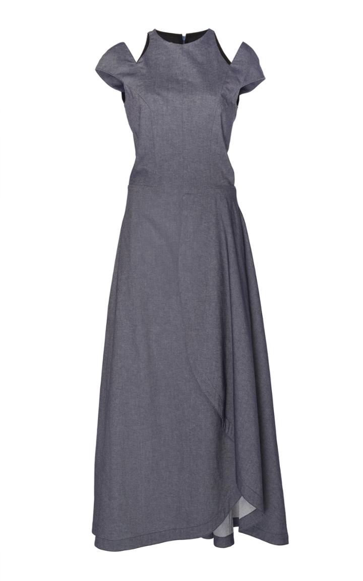 Pascal Millet Chambray Cap Sleeve Dress With Cut Outs