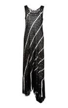 Oscar De La Renta Asymmetric Fringed Crochet-knit Maxi Dress