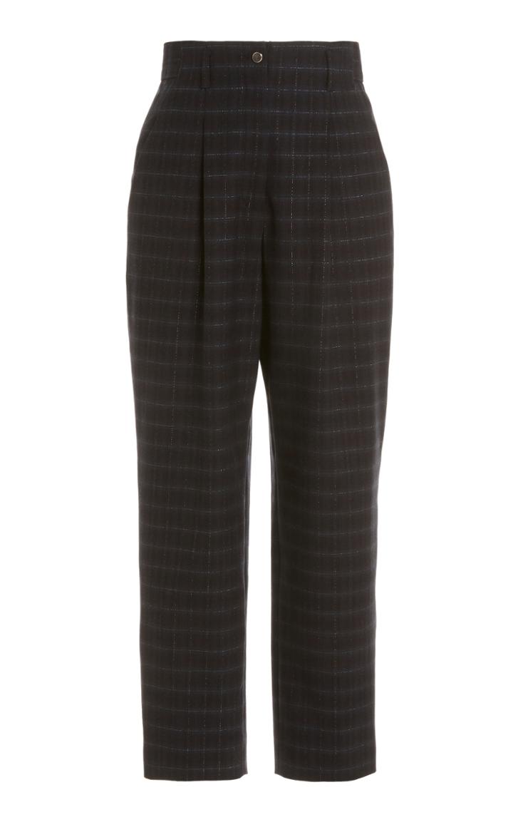 Moda Operandi Temperley London Ginger Pleated Plaid Cropped Straight-leg Trousers