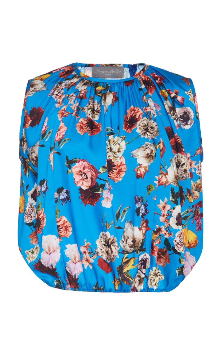 Monique Lhuillier Printed Twill Sleeveless Gathered Top