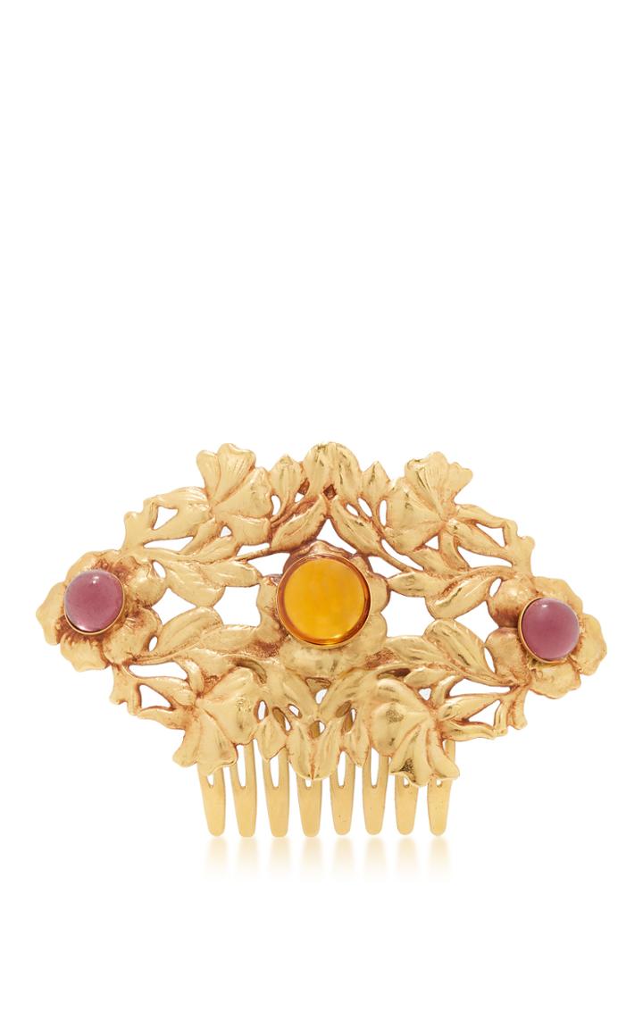 Rodarte Gold Floral Hair Comb With Amber Glass Cabochons