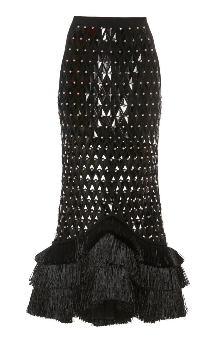 Moda Operandi David Koma High-waisted Fringe-trimmed Embroiderd Skirt Size: 8