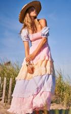Moda Operandi Loveshackfancy Capella Tiered Color-block Smocked Cotton Maxi Dress