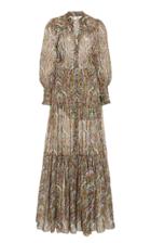 Moda Operandi Veronica Beard Monali Printed Metallic Silk Tiered Maxi Dress