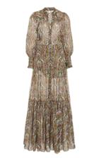 Moda Operandi Veronica Beard Monali Printed Metallic Silk Tiered Maxi Dress