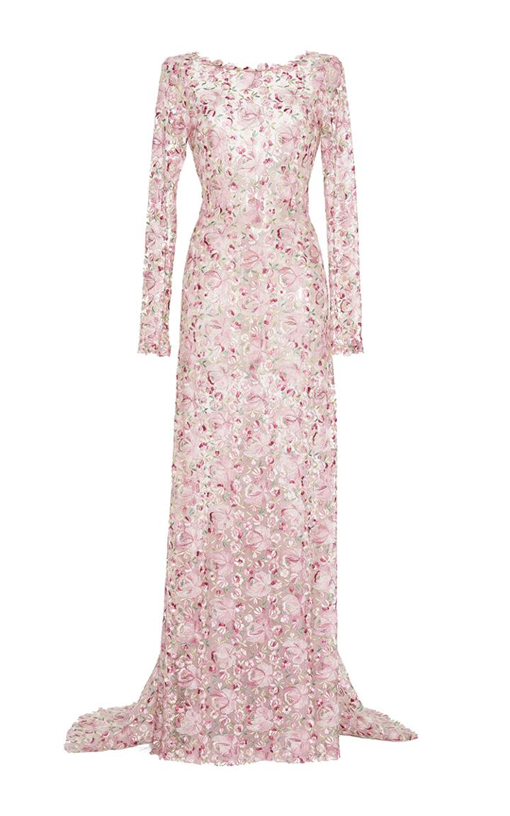 Luisa Beccaria Tulle Embroidered Sheath Maxi Dress