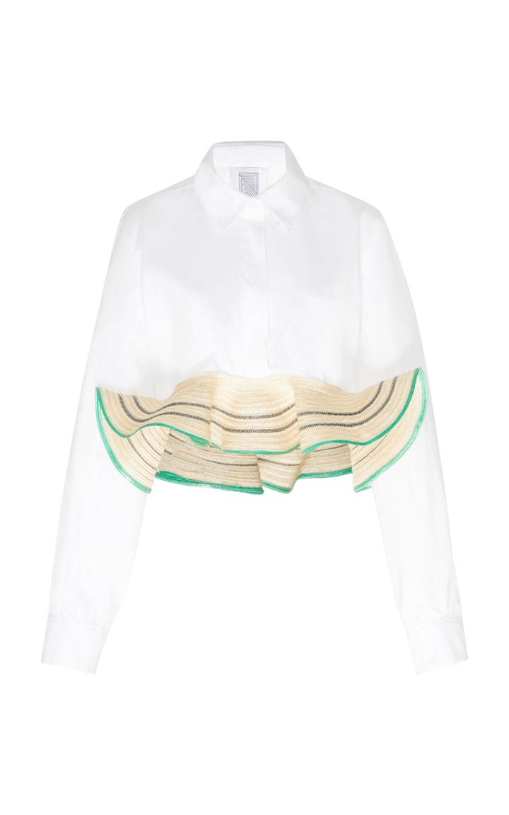 Moda Operandi Rosie Assoulin Straw-brimmed Peplum Cotton Top Size: Xs
