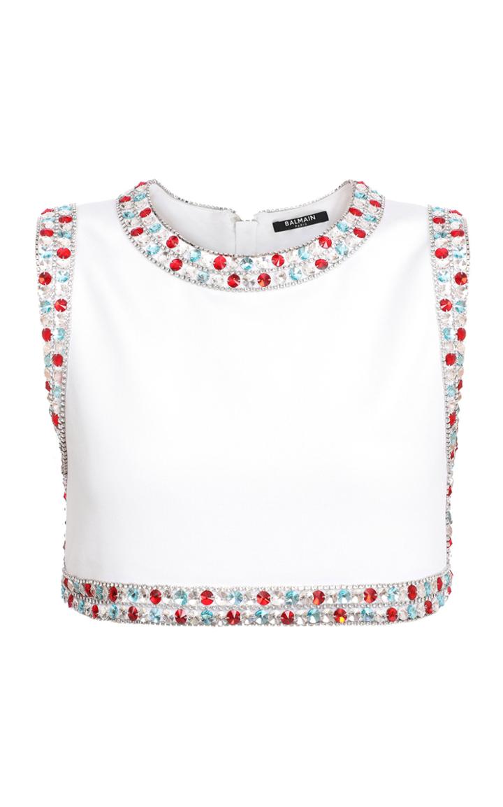Balmain Jeweled Crepe Crop Top