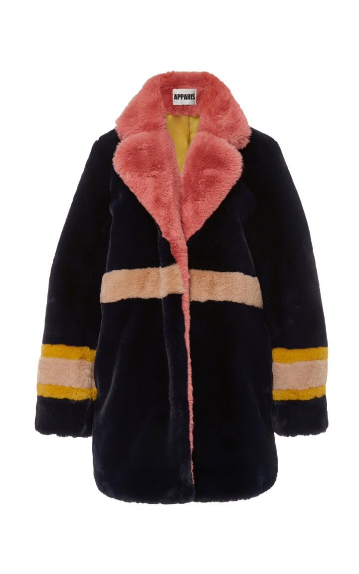 Apparis Lisa Striped Faux Fur Coat