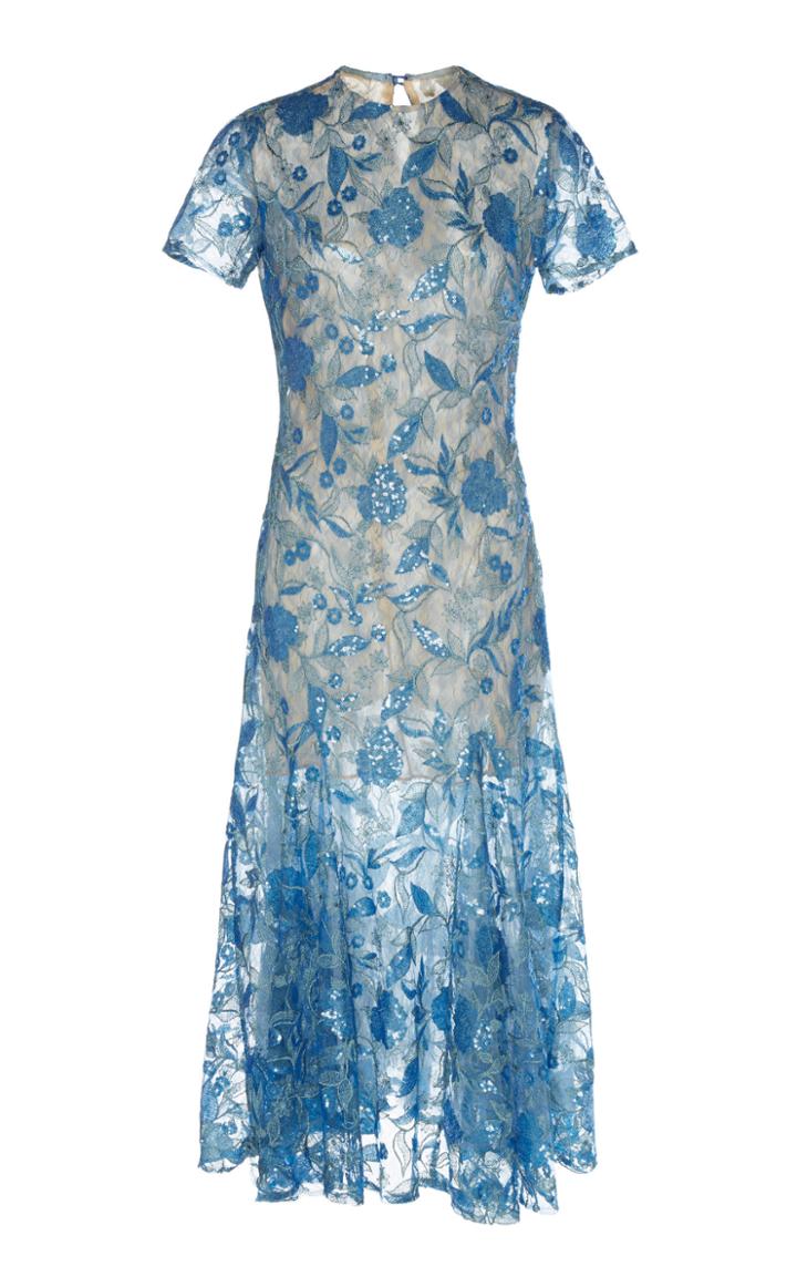 Costarellos Mesh Sequin Tulle Midi Dress
