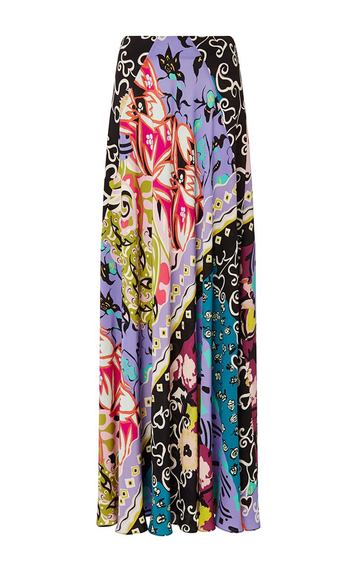 Etro Floral Patchwork Silk Long Skirt
