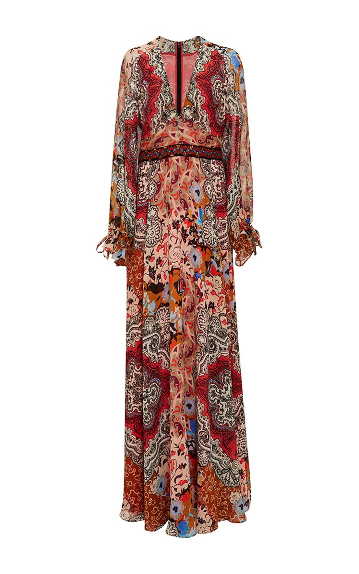 Etro Paisley Floral Beaded Chiffon Peasant Gown