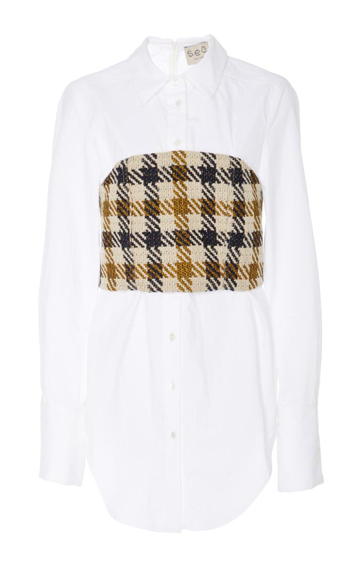 Sea Houndstooth Corset Combo Shirt
