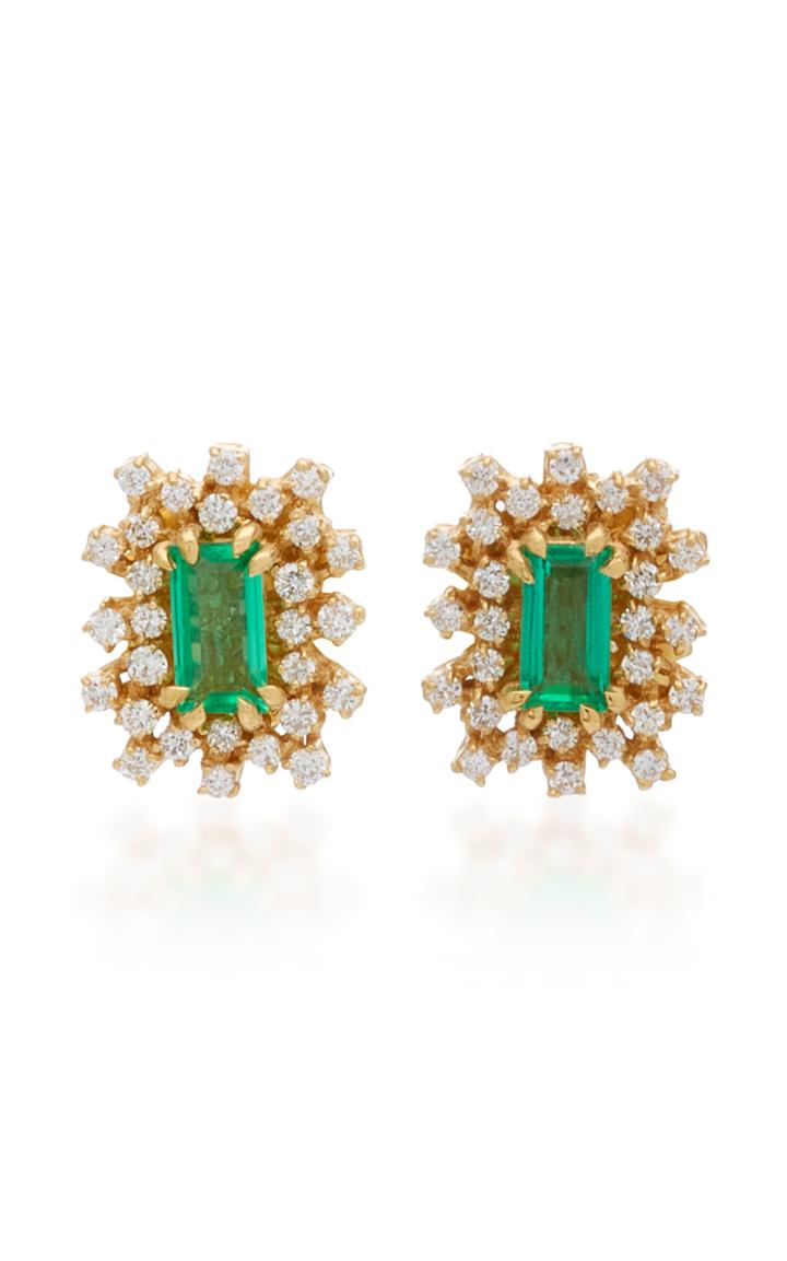 Suzanne Kalan One-of-a-kind 18k Yellow Gold Emerald And Diamond Earrings