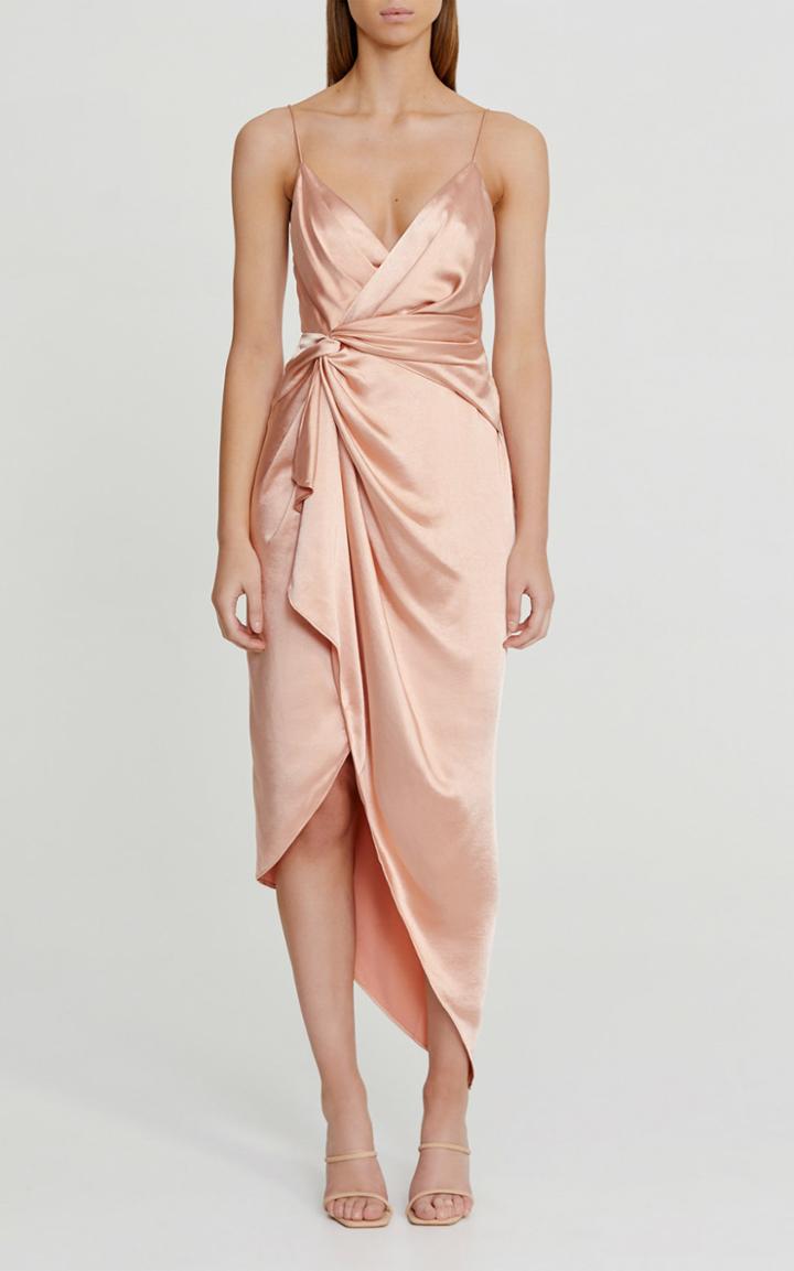 Moda Operandi Significant Other Elise Draped Satin Midi Wrap Dress