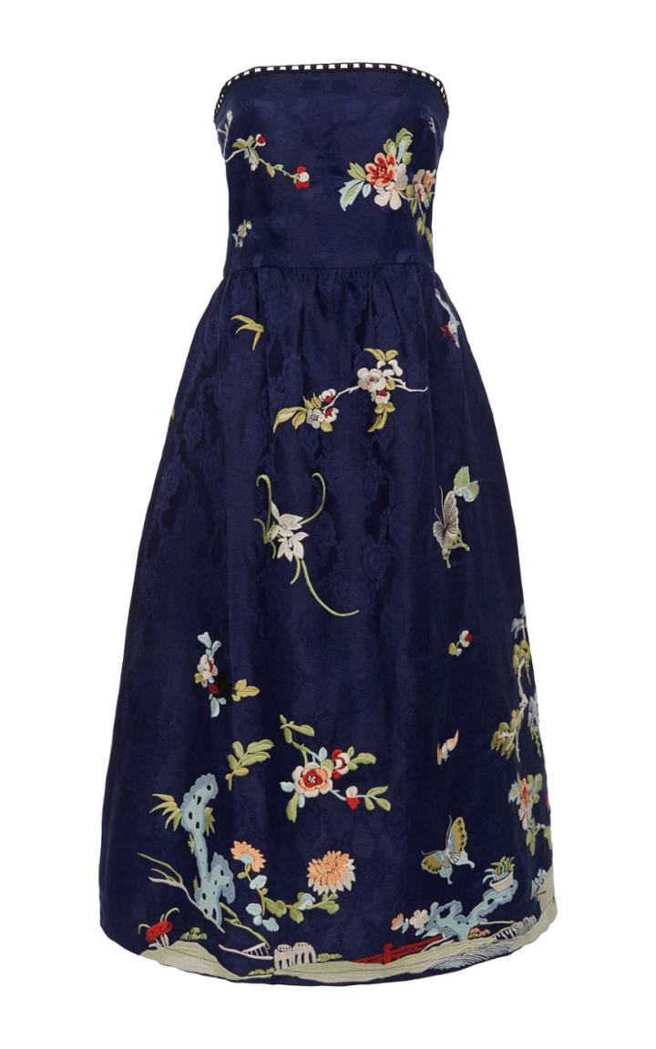 Sea Strapless Embroidered Party Dress
