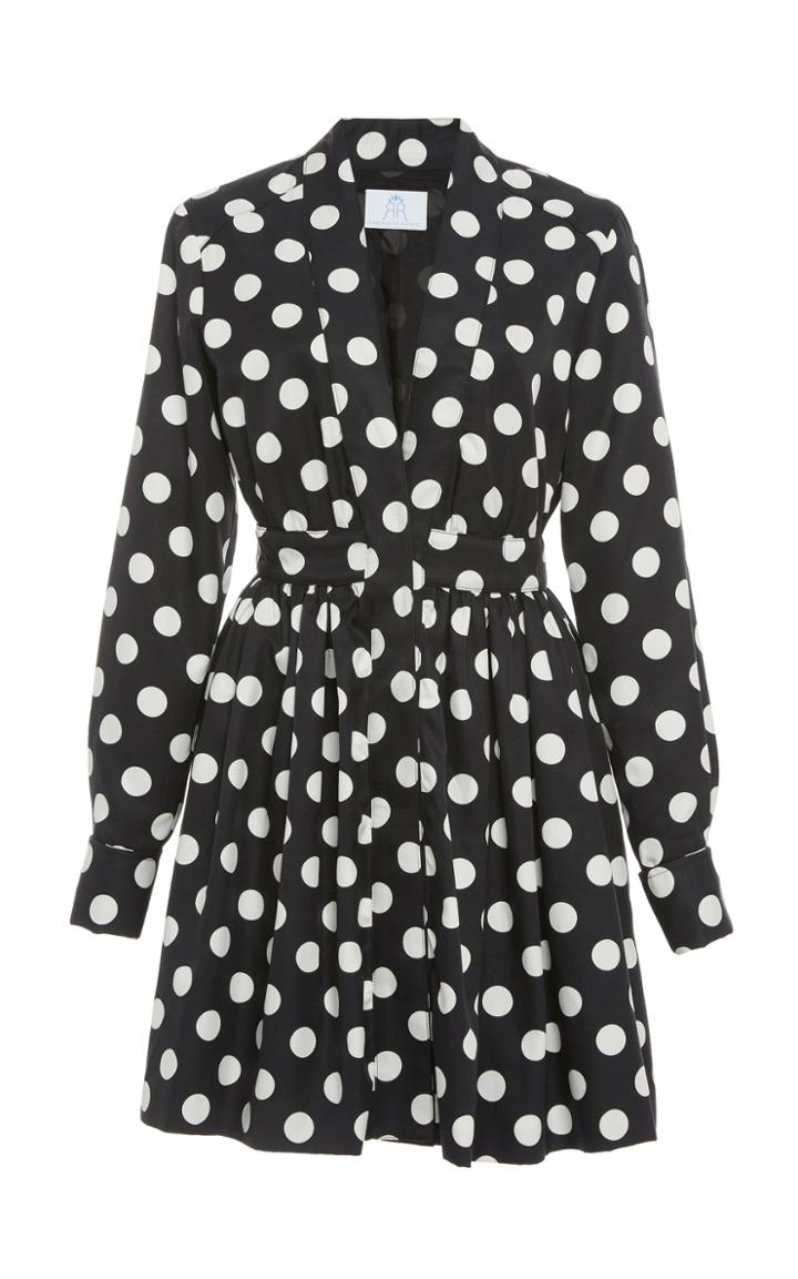 Rebecca De Ravenel Field Long-sleeve Polka-dot Silk Twill Mini Dress