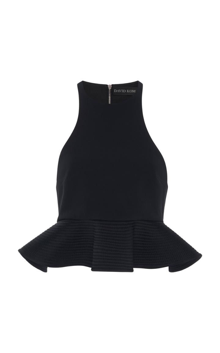 David Koma Top Stitch Crepe De Chine Peplum Blouse