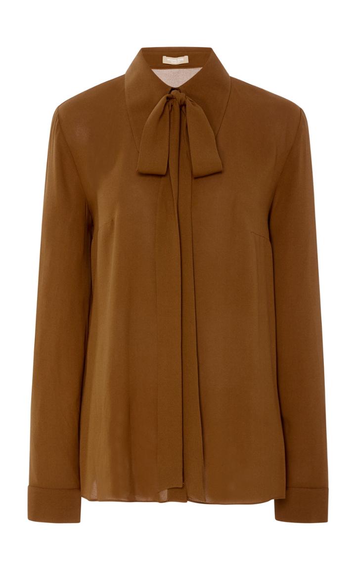 Michael Kors Collection Pussybow Button Down Silk-chiffon Blouse