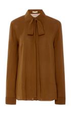 Michael Kors Collection Pussybow Button Down Silk-chiffon Blouse