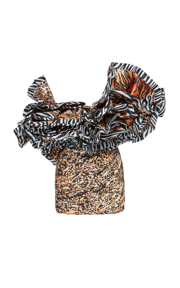 Richard Quinn Off-shoulder Animal-printed Satin Dress