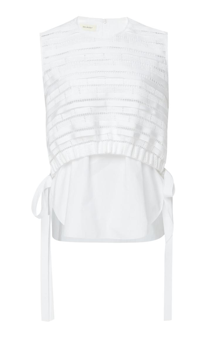 Delpozo Raffia And Poplin Top In Rectangle Macram
