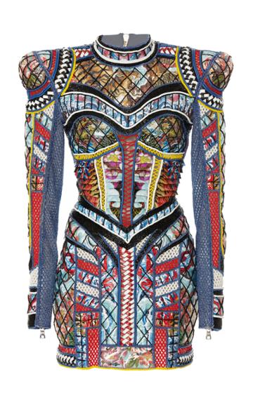 Balmain Structured Shoulder Embroidered Jacquard Dress