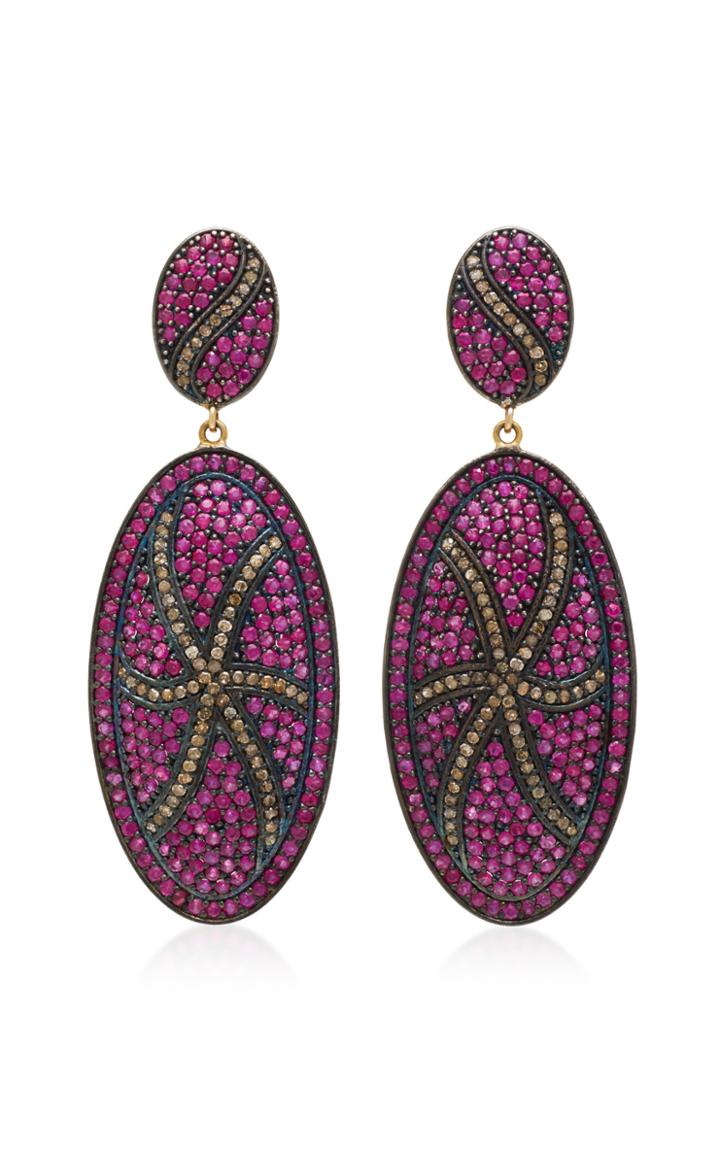 Sanjay Kasliwal Ruby Oval Drop Earrings