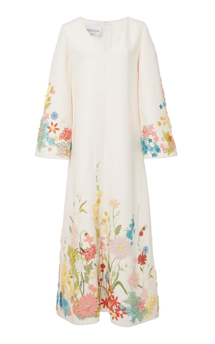 Valentino Embroidered Wool Silk Midi Dress