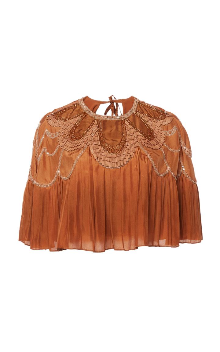 Alberta Ferretti Silk Habotay Crop Top With Embellished Neckline