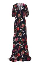 Lela Rose Floral-print Crepe De Chine Maxi Dress