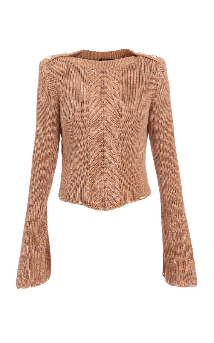 Balmain Button-trim Knit Boatneck Top