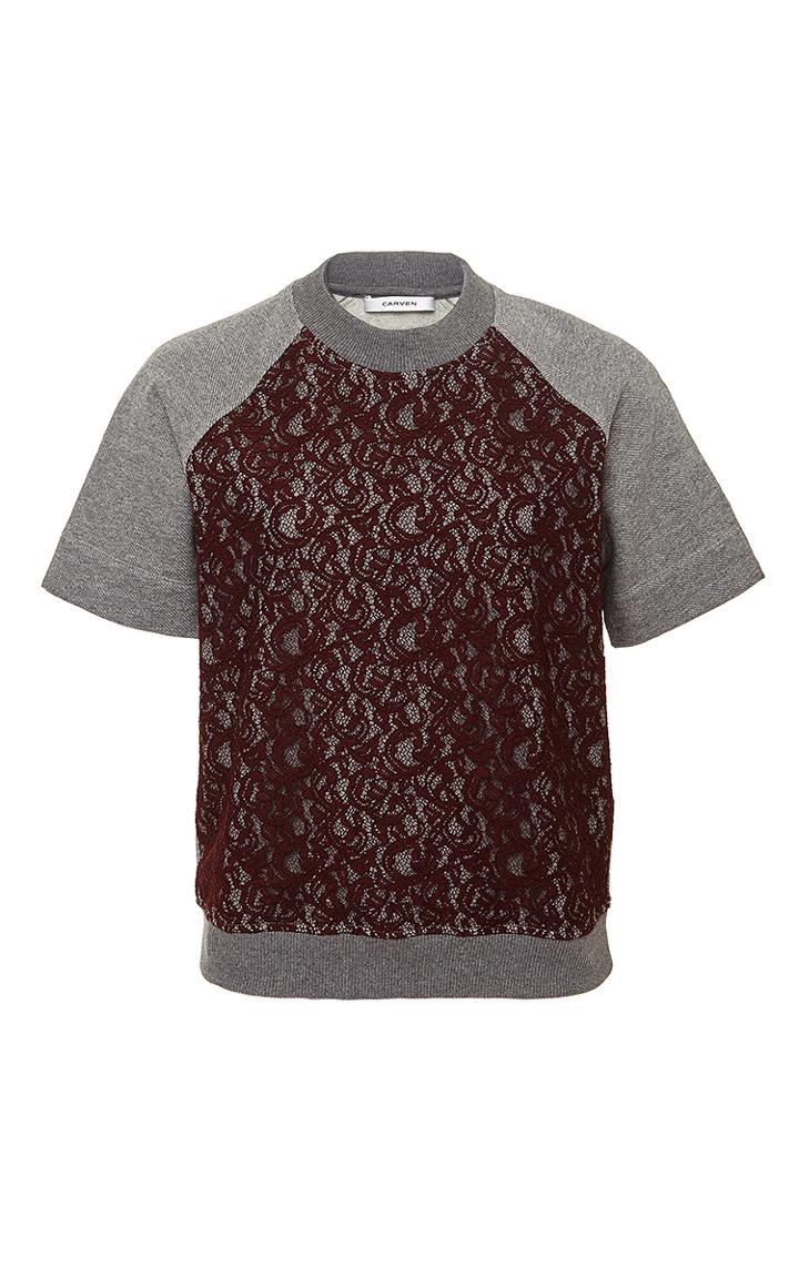 Carven Lace Overlay Short Sleeved Sweater