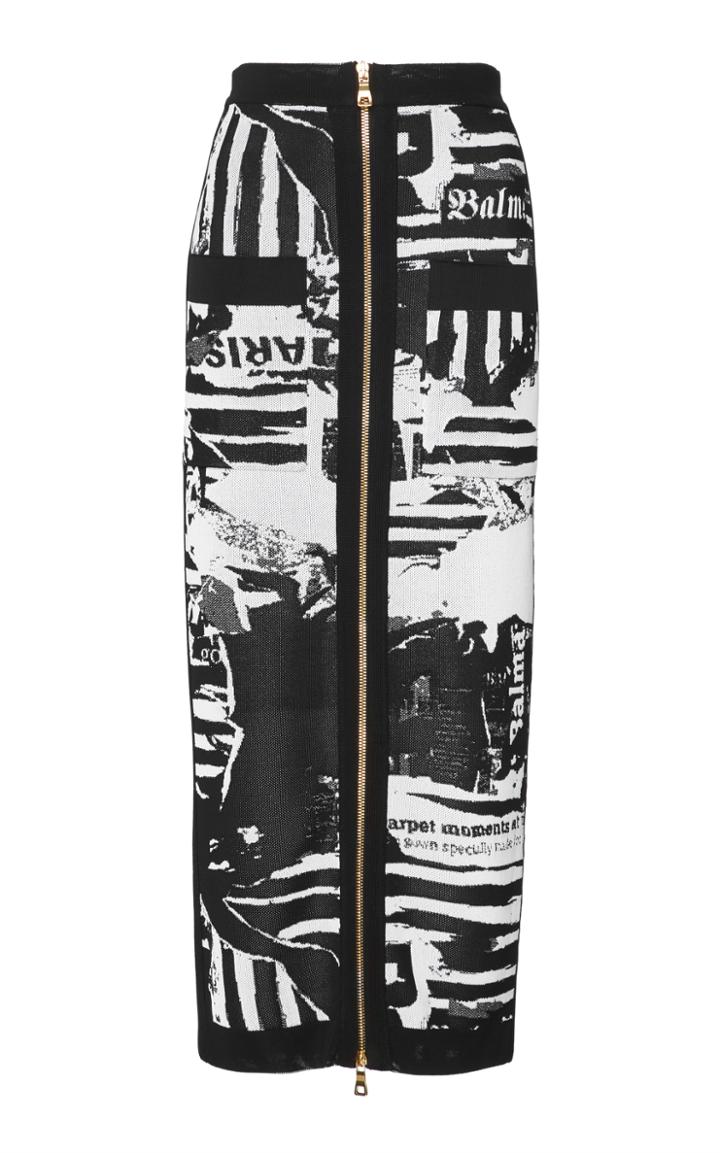 Balmain Newspaper Zip Pencil Skirt